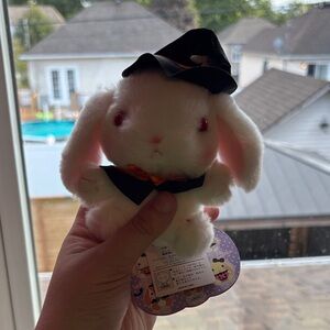 Adorable White Bunny Plush with Witch Hat